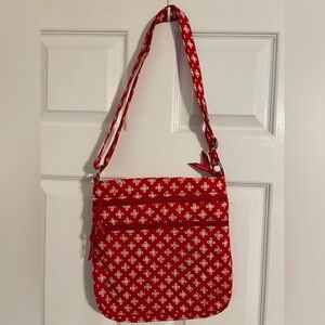 Vera Bradley Red and White Patterned Triple Zip Crossbody Bag